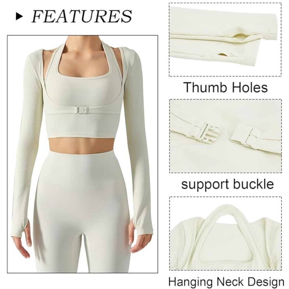 NEW Crop Top Workout Top Stretch Cutout Long Sleeve with Thumbholes - Picture 10 of 11